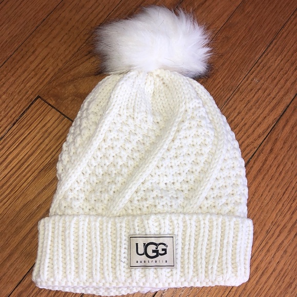 UGG Accessories - White cable stitch Pom Pom hat